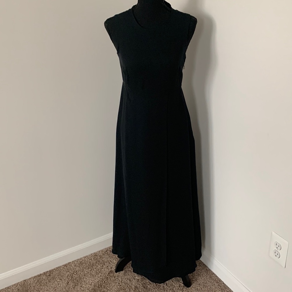 Long black Banana Republic dress with split in between